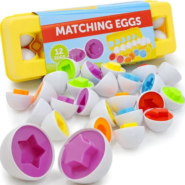 12 Pieces Matching Eggs Educational Toy - Color Shapes & Numbers Learning Set for Toddlers