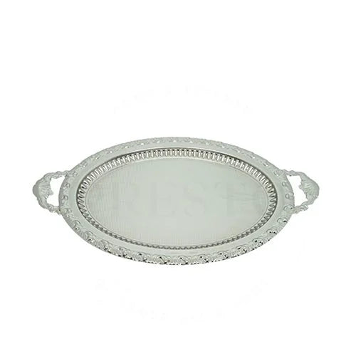 Royal Oval Silver Serving Tray with Ornate Handles
