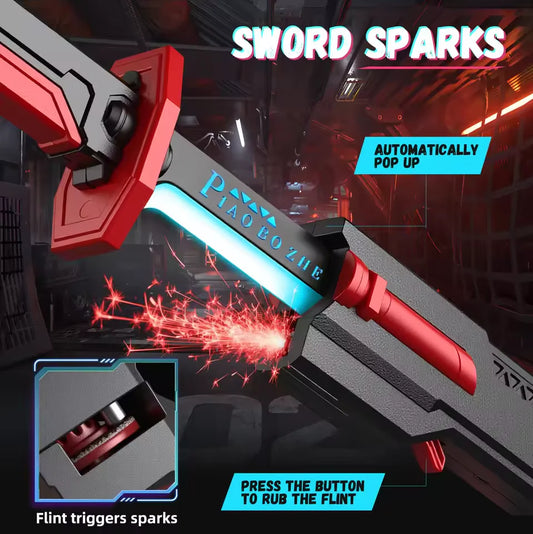 Cyberpunk LED Battle Sword with Smoke Effect, Spark Action & Sound – Rechargeable Light-Up Toy Sword for Kids