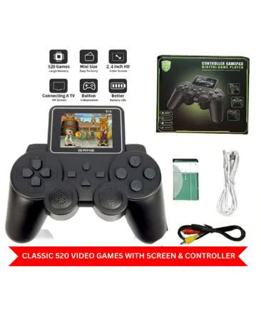Classic 520 Video Games Handheld Gaming Controller with Screen - Retro Game Player
