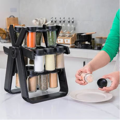 360° Rotating Spice Rack - 18 Jar Kitchen Organizer with Funnel
