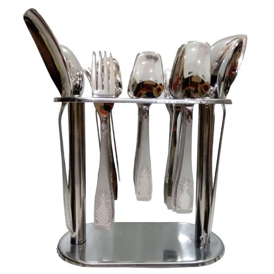 Stainless Steel Cutlery Set with Standing Rack – 29 Pieces | Laser Engraved Design