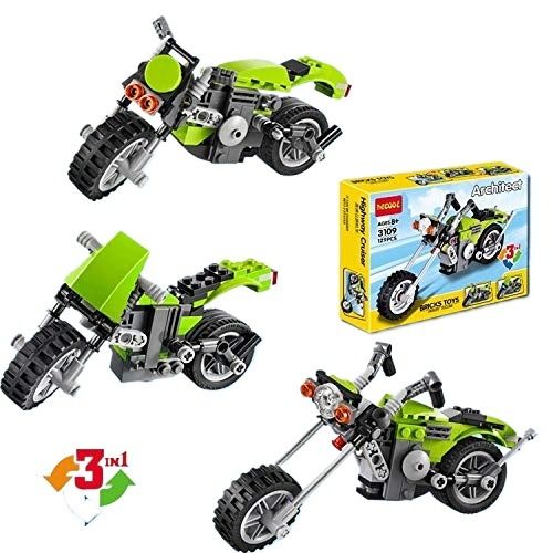 3-in-1 Highway Cruiser Building Blocks Motorcycle Toy Set – 122 Pcs | DECOOL Architect Series - 3109