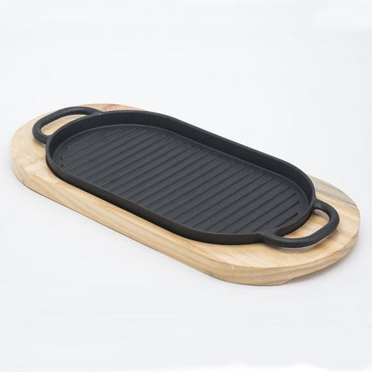 Presto Cast Iron Sizzler Tray with Wooden Base – Medium & Large