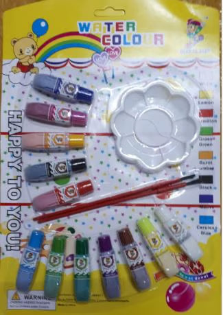 کڈز واٹر کلر پینٹ سیٹ - پیلیٹ اور برش کے ساتھ 12 رنگ