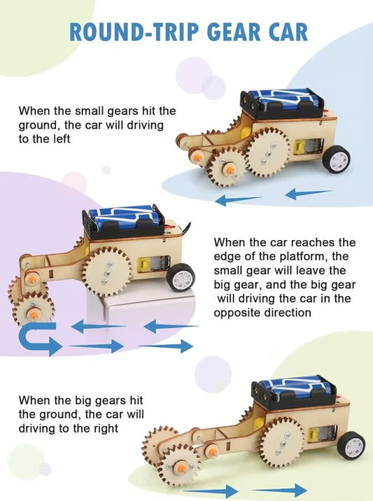 Shuttle Gear Car STEM Educational Toy - DIY Assembly Kit for Kids 6+