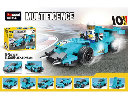 10-in-1 Building Blocks Race Car Set - Blue Ghost Multi-Model Construction Toy (201+ Pieces)