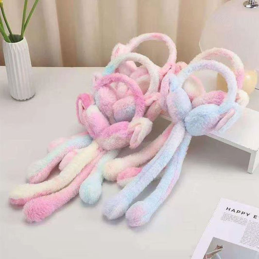 Fluffy Bunny Ear Warmers for Girls - Interactive Plush Earmuffs with Moving Ears