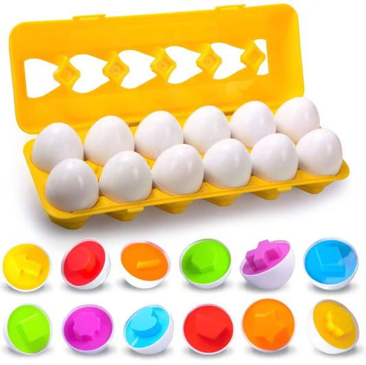 12 Pieces Matching Eggs Educational Toy - Color Shapes & Numbers Learning Set for Toddlers