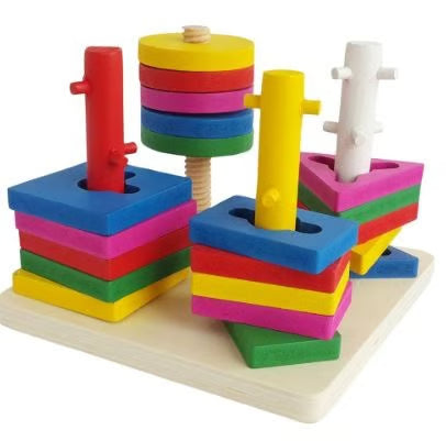Geometric Shapes Stacking Toy Set - Montessori Educational Learning Toy for Toddlers