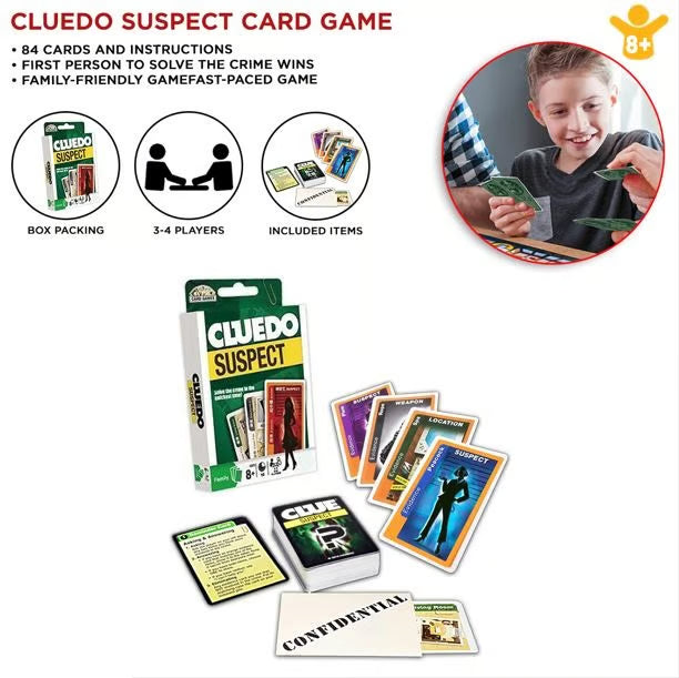 Cluedo Suspect Card Game - Fast-Paced Mystery Solving Game for Family