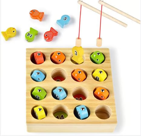 Wooden Montessori Fishing Game for Kids - Educational Magnetic Fish Toy Set