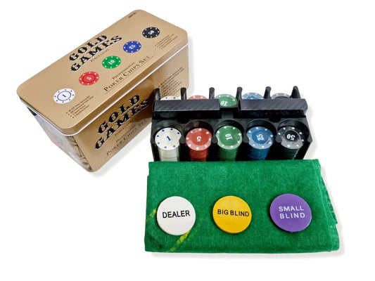 Gold Games Professional Poker Chips Set - Playing Cards - 200 Chips with Gaming Mat
