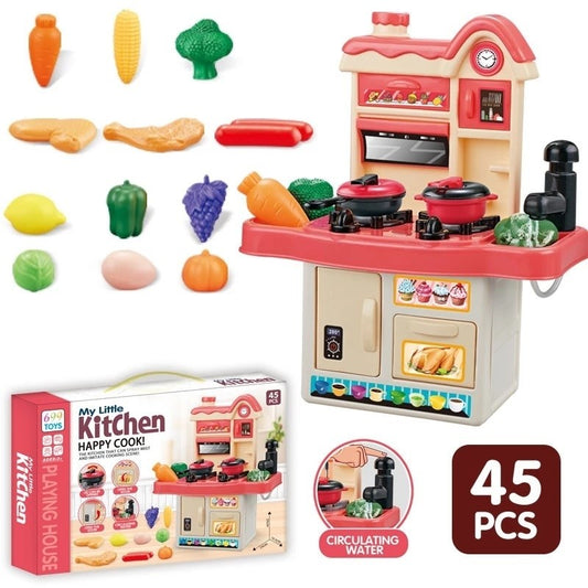 My Little Kitchen Happy Cook Playset – 45 Pcs with Spray Mist & Cooking Simulation
