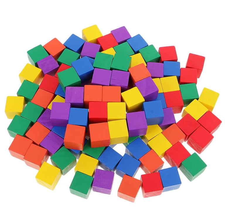 100 Pieces Soft Colorful Wooden Cube Blocks - Early Childhood Education Building Set
