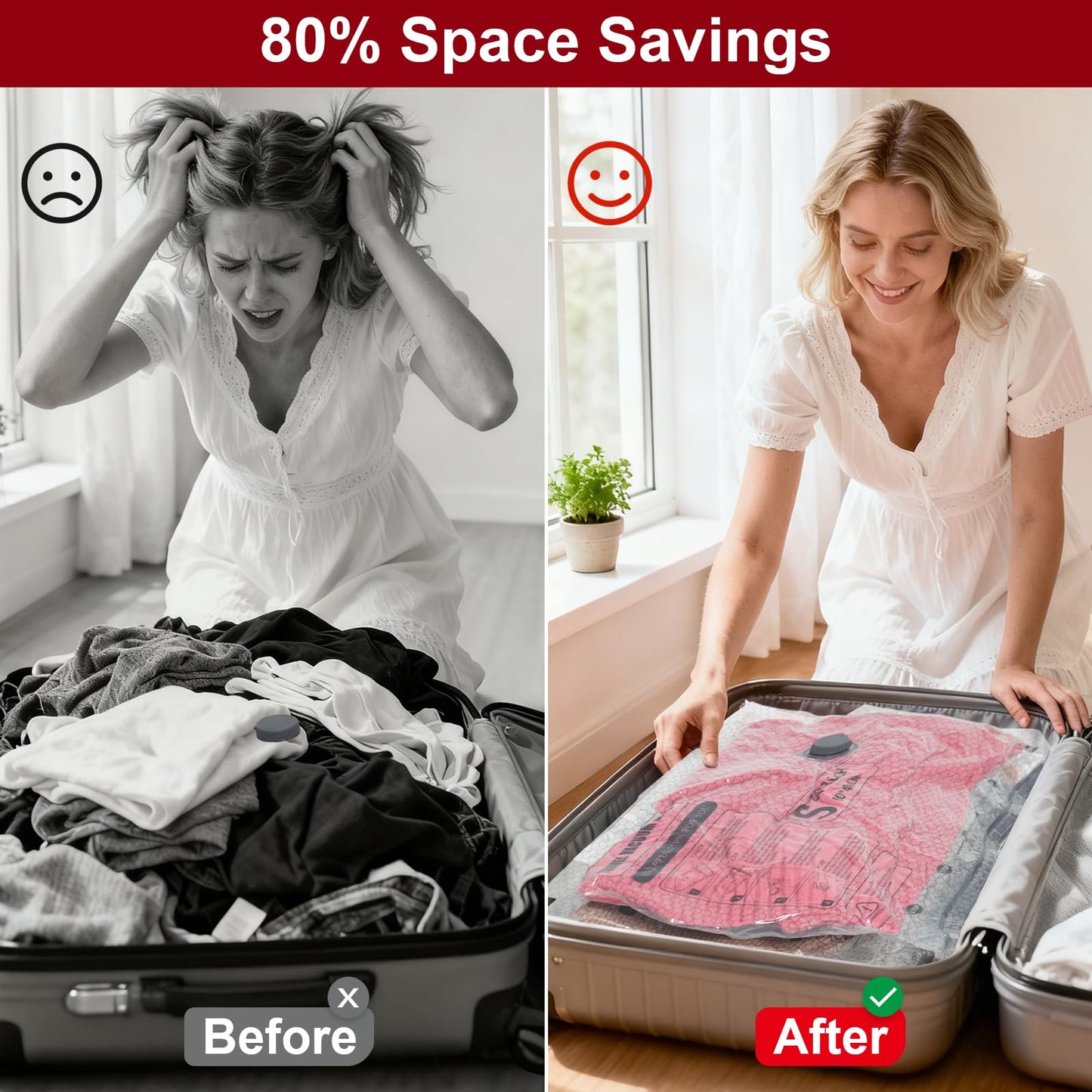 Vacuum Storage Bags 6-Piece Set with Hand Pump – Space Saving Solution