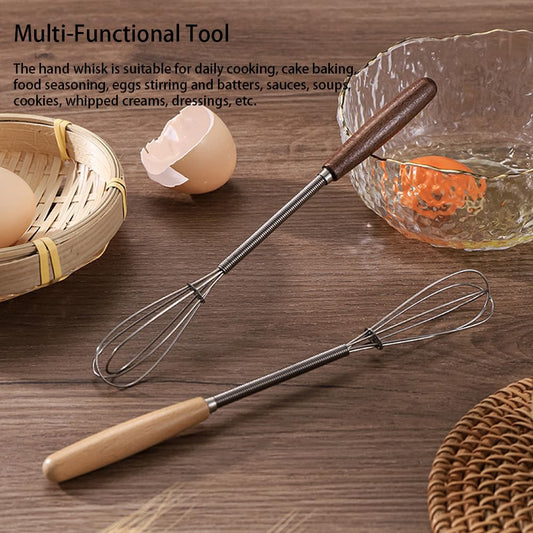 Stainless Steel Hand Whisk with Wooden Handle – Manual Egg Beater (1 Piece)