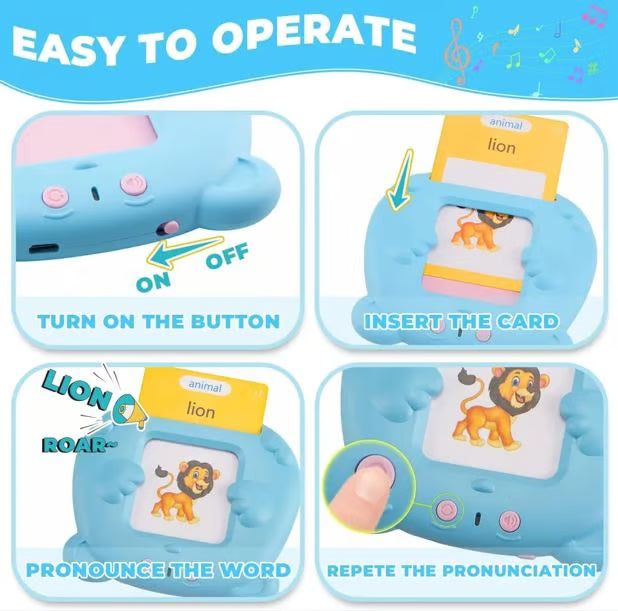 انٹرایکٹو لرننگ فلیش کارڈز - بچوں کے لیے تعلیمی کھلونا | جانور، خوراک اور خاندانی الفاظ