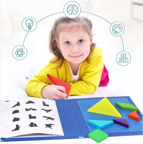 Tangram Woodiness Educational Puzzle Set - Magnetic Wooden Shapes for Kids
