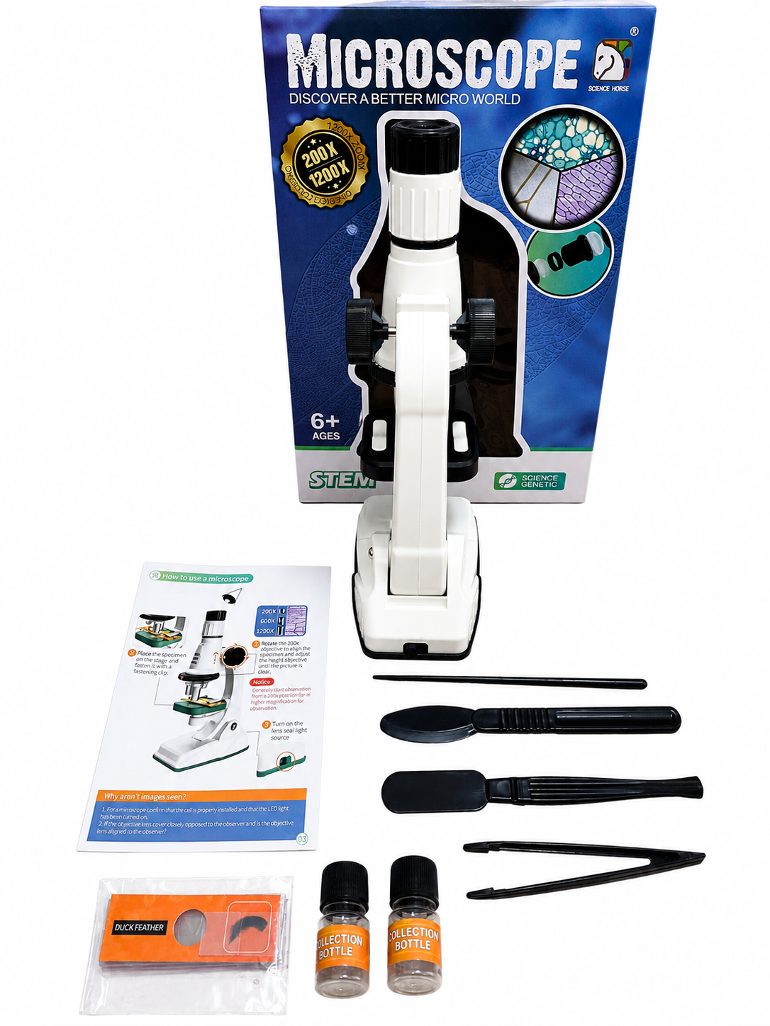 Educational Microscope for Kids - 200X 600X 1200X Magnification STEM Learning Toy