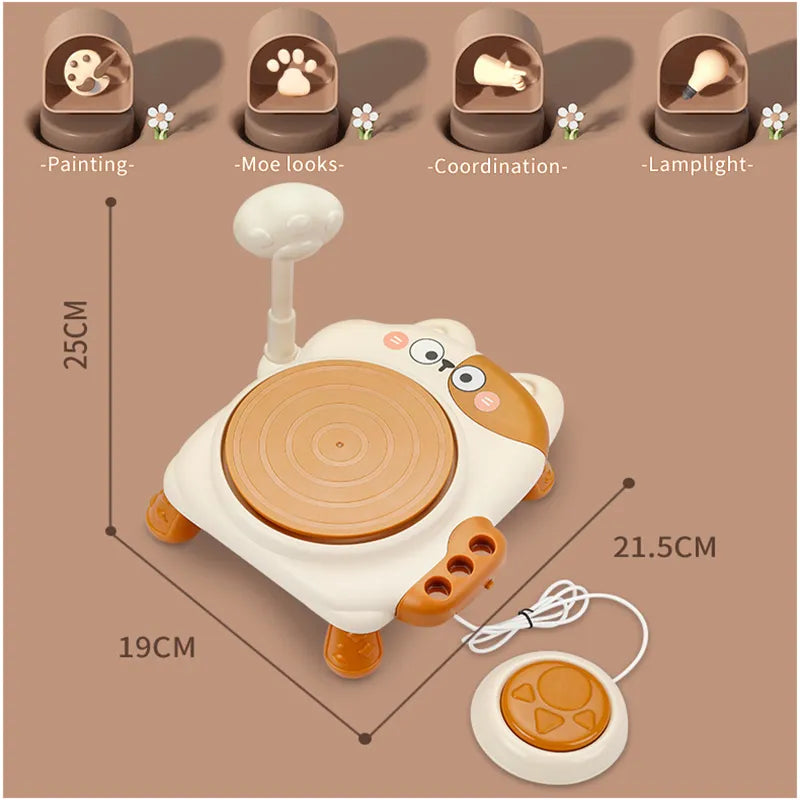 Pussy Cat Ceramic Machine - Kids Pottery Wheel Kit with Paints & Lamp