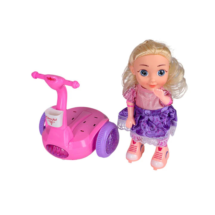Cheerful Balance Car Doll – Light & Music Electric Scooter Toy for Girls (Ages 3+)