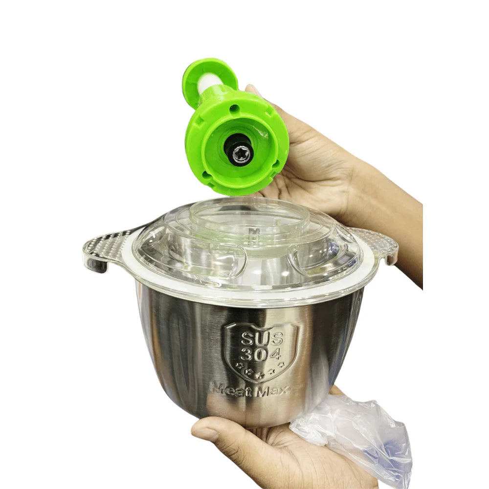 2L Manual Food Chopper with Stainless Steel Bowl - Hand Pull Vegetable Chopper with 4 Curved Blades