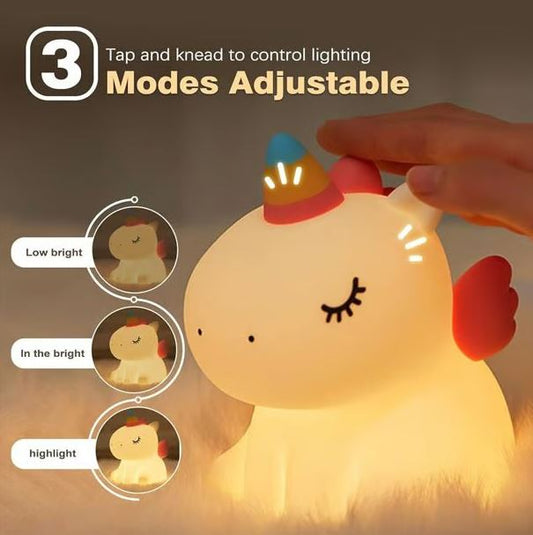 پیاری یونیکورن نائٹ لائٹ - 3 برائٹنس موڈز ایڈجسٹ ایبل ایل ای ڈی لیمپ بچوں کے لیے