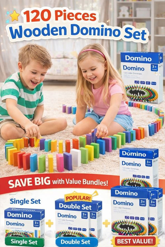 Wooden Domino Set - 120 Colorful Pieces for Kids 3+ Years