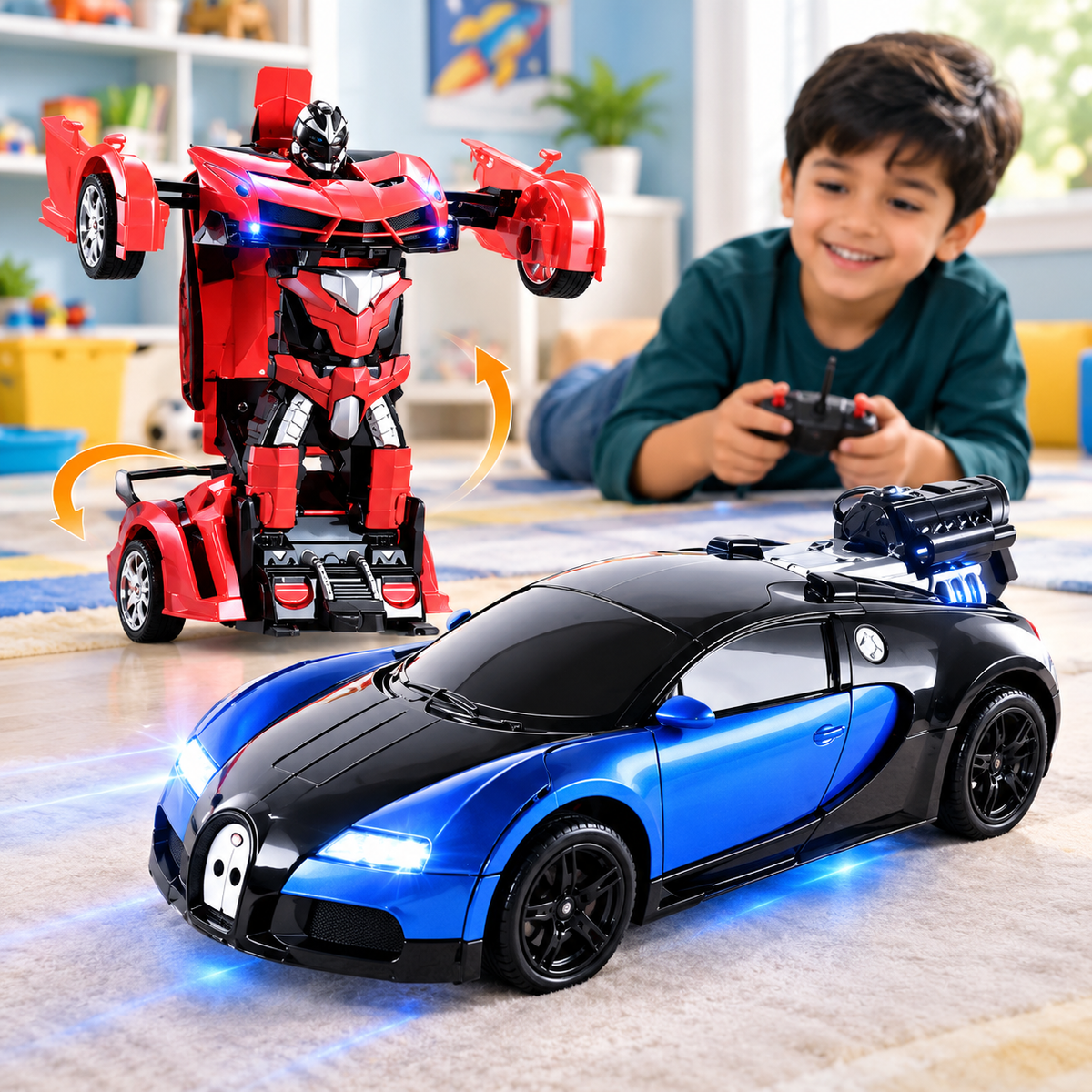 Auto Bots Transforming RC Car with Lights & Smoke – 1:18 Scale