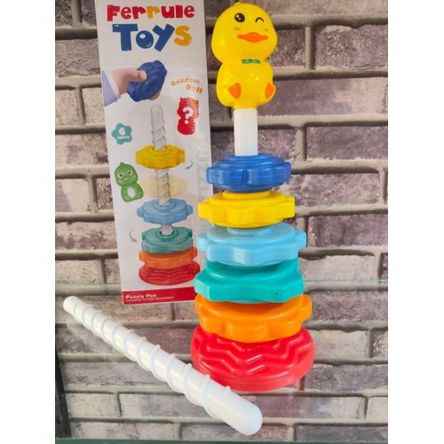 Duck Stacking Puzzle Toy for Toddlers – 6-Piece Spin & Stack Rainbow Ring Tower