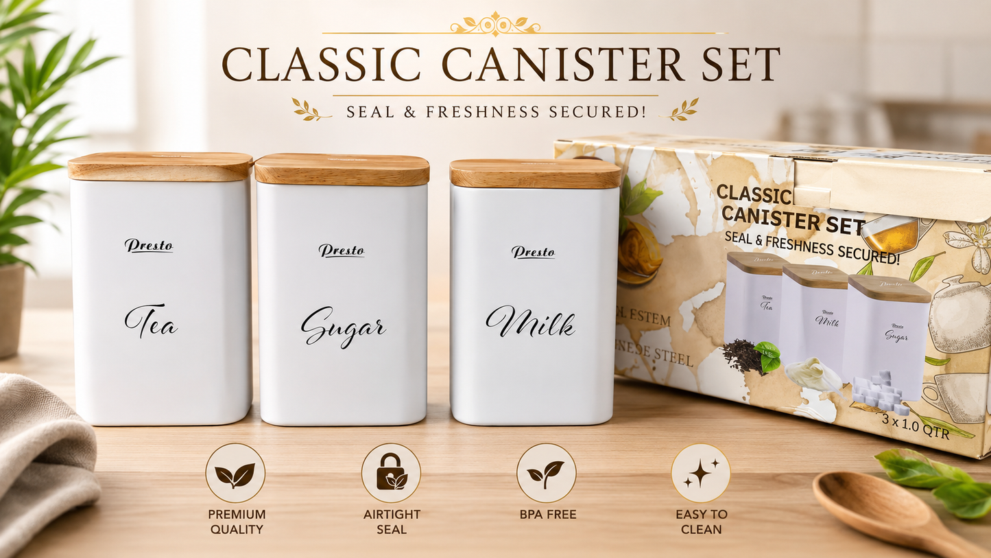 Presto Classic Canister Set – Tea, Sugar & Milk (Set of 3)