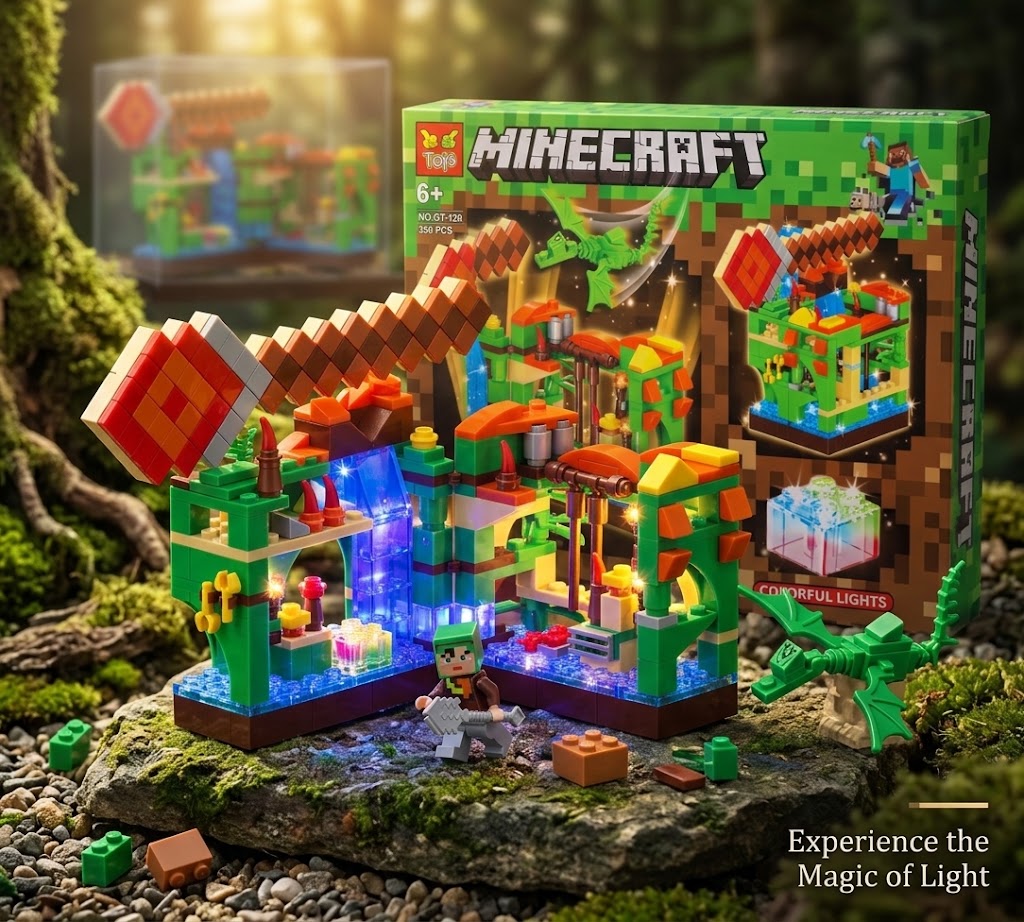 Minecraft City of Light & Magic Stick Forest Cave Building Block Set – 350 Pcs with LED Lights