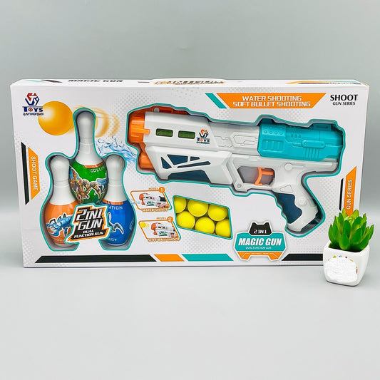 2-in-1 Magic Gun Toy Set – Water Shoot & Soft Ball Shooting Game for Kids