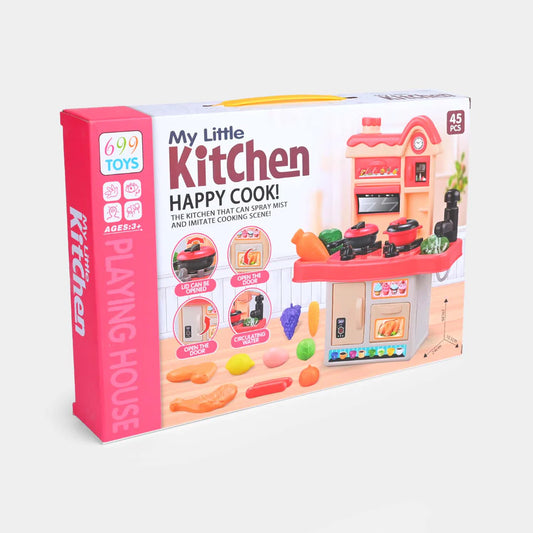 My Little Kitchen Happy Cook Playset – 45 Pcs with Spray Mist & Cooking Simulation