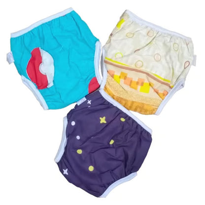 Reusable Training Pants Diapers Pack of 3 - Cotton & Parachute Material