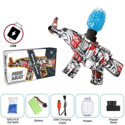 Mini AK47 Gel Ball Blaster Gun - Electric Water Bead Shooter Toy with 1000 Gel Balls & USB Charging