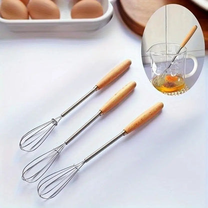 Stainless Steel Hand Whisk with Wooden Handle – Manual Egg Beater (1 Piece)