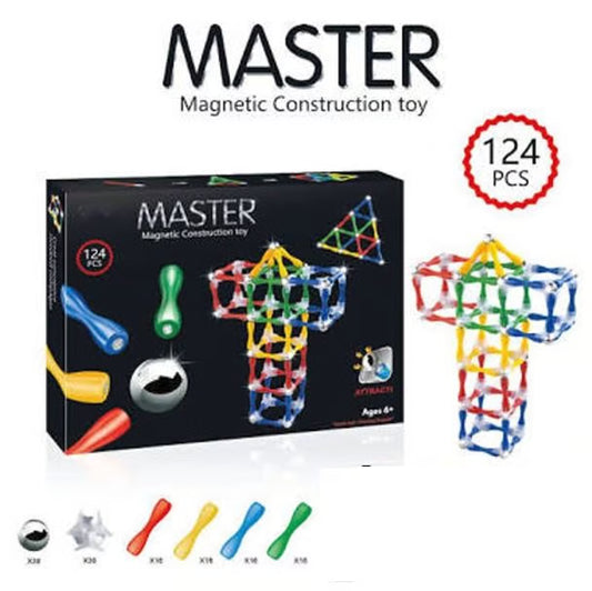 MASTER Magnetic Construction Toy Set - 124 Pieces Building Blocks for Kids Ages 6+