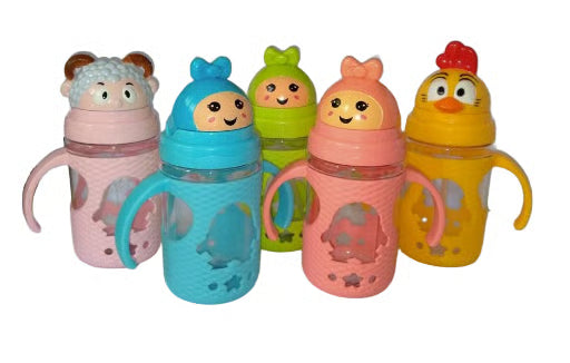 Kids Water Bottle with Sipper - 500ml Cartoon Character Beaker Bottle with Handles