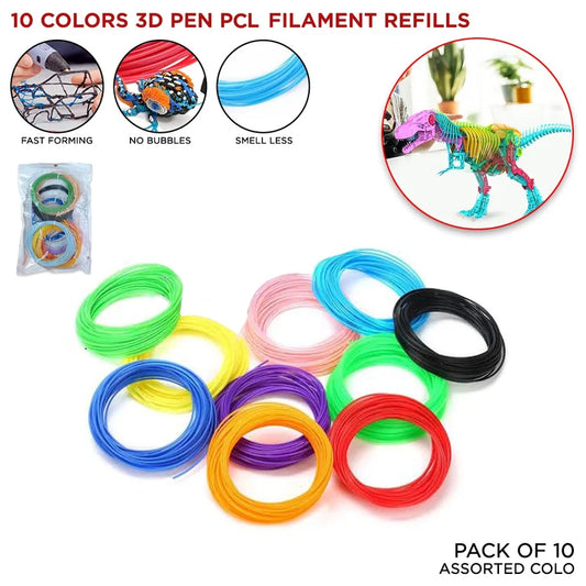 10 Colors 3D Pen PCL Filament Refills - Pack of 10 Assorted Colors