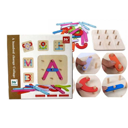 Alphabet ABC 100 Collage Learning Board - Wooden Letter & Shape Building Kit for Kids 36M+