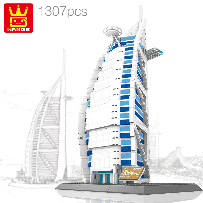 WANGE 5220 Burj Al Arab Dubai architecture building blocks model with white sail shape and blue panels