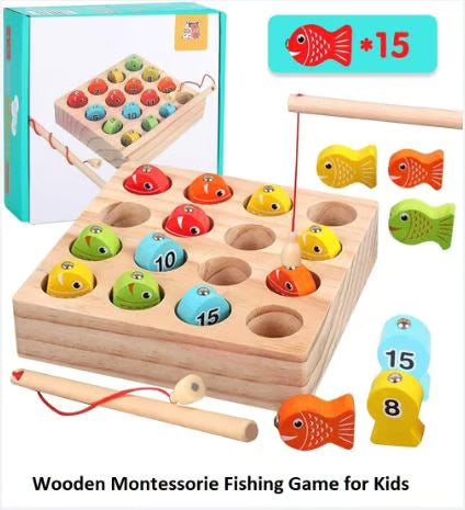 Wooden Montessori Fishing Game for Kids - Educational Magnetic Fish Toy Set