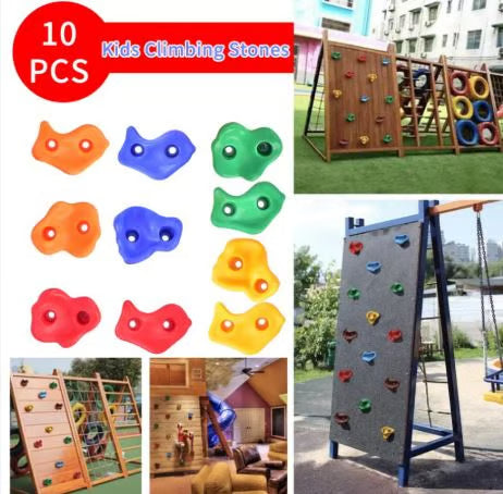 کڈز راک کلائمبنگ ہولڈز - انڈور اور آؤٹ ڈور کھیلنے کے لیے 10 رنگین وال گرپس کا پیک