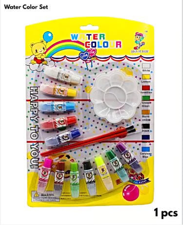 کڈز واٹر کلر پینٹ سیٹ - پیلیٹ اور برش کے ساتھ 12 رنگ