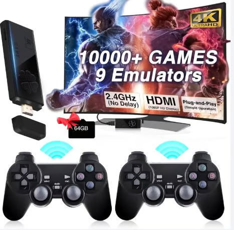 Wireless Gaming Console - 10000+ Games with 9 Emulators, 4K HDMI Output & 2 Controllers