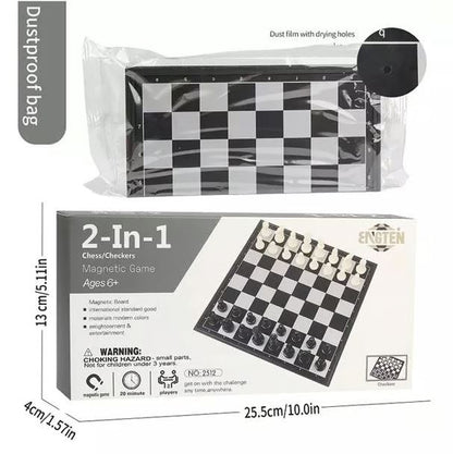2-in-1 مقناطیسی شطرنج اور چیکرس بورڈ گیم سیٹ - فولڈنگ کیس کے ساتھ سفر کا سائز