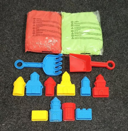 رنگین سینڈ پلے سیٹ 12 مولڈز کے ساتھ - 1 کلو بیچ اور کائنیٹک ریت کھلونا کٹ