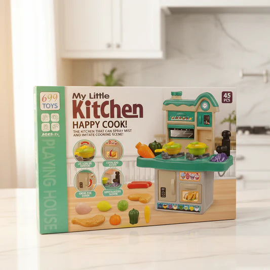 My Little Kitchen Happy Cook – 45 Pcs Pretend Play Kitchen Set for Kids